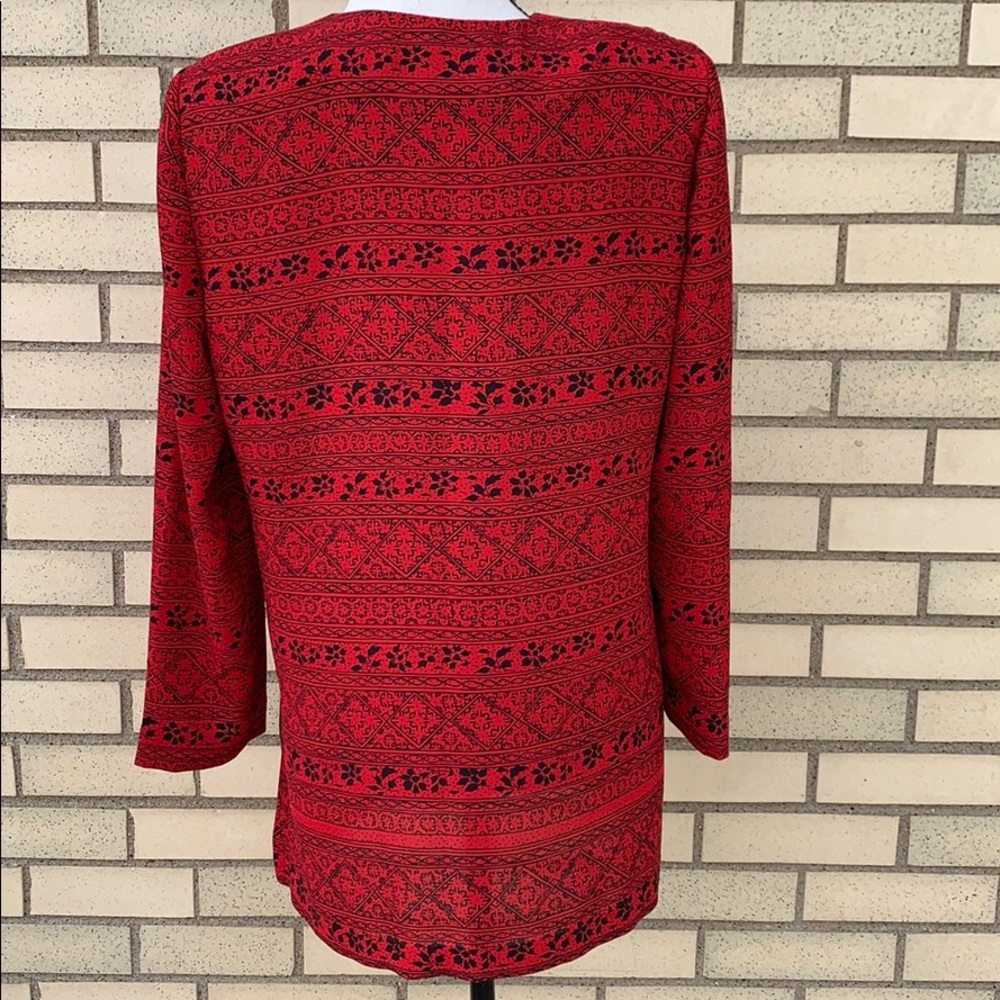Liz Claiborne Red Black Button Up Print Tunic Top - Picture 2 of 8